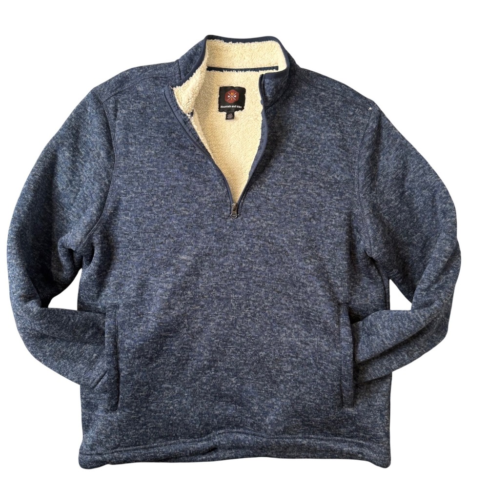 Mountain‎ and Isles Mens Sherpa Lined Quarter Zip Pullover Large Blue Marbled